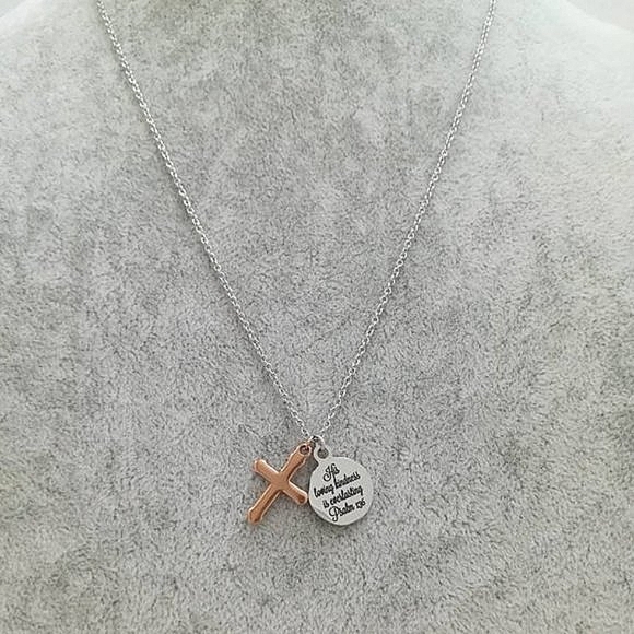 Rose Gold Christian Bible Verse Cross Necklace - Picture 3 of 4